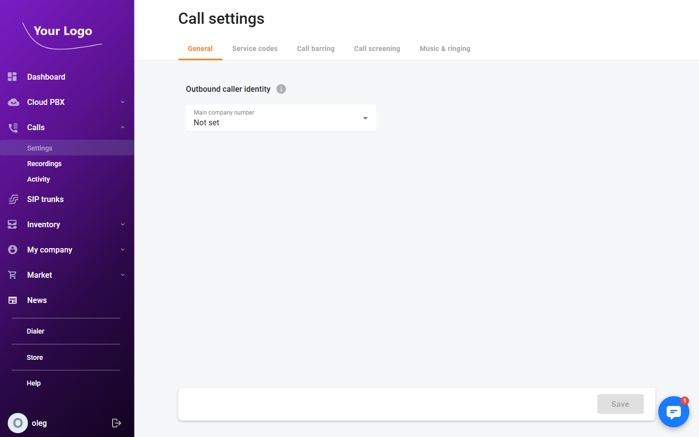 Call Settings – General tab