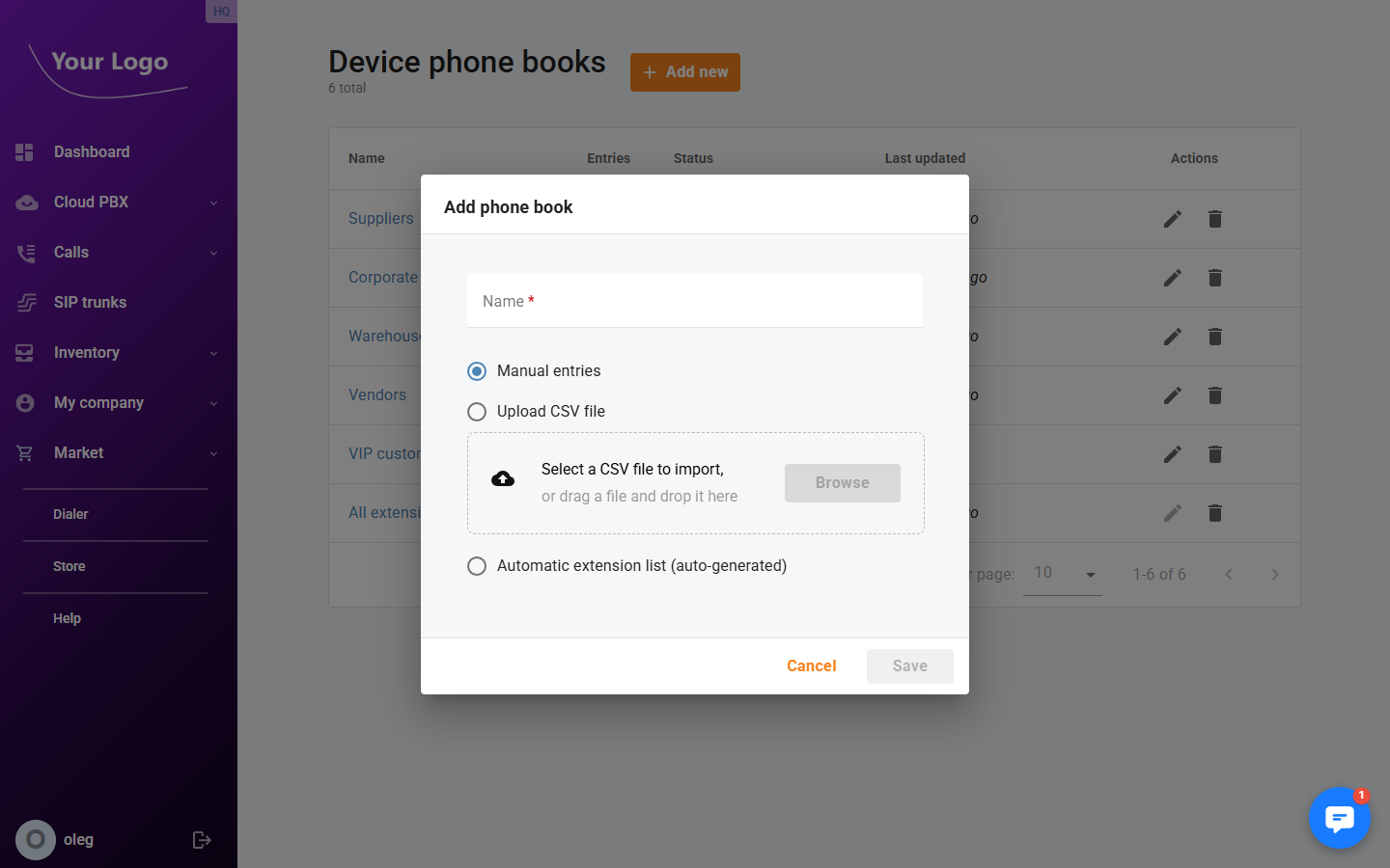 Add Phone Book Dialog