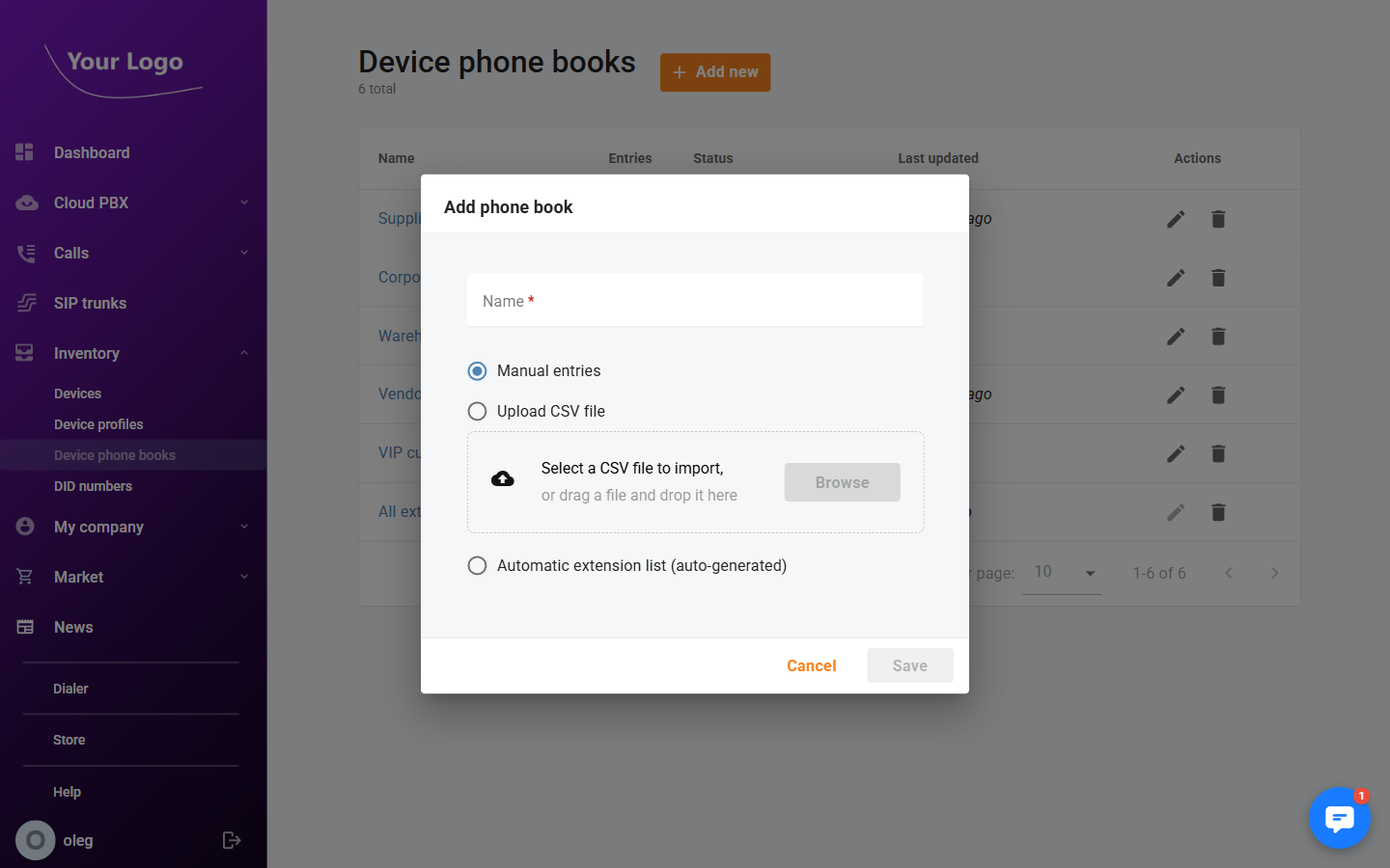 Add Phone Book Dialog
