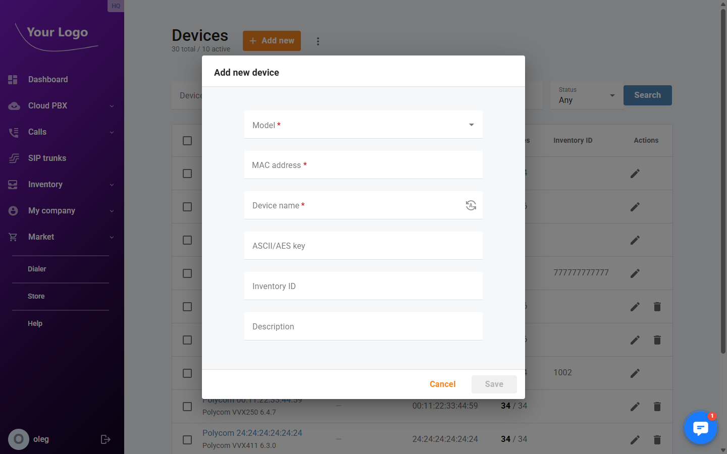 Add New Device Dialog
