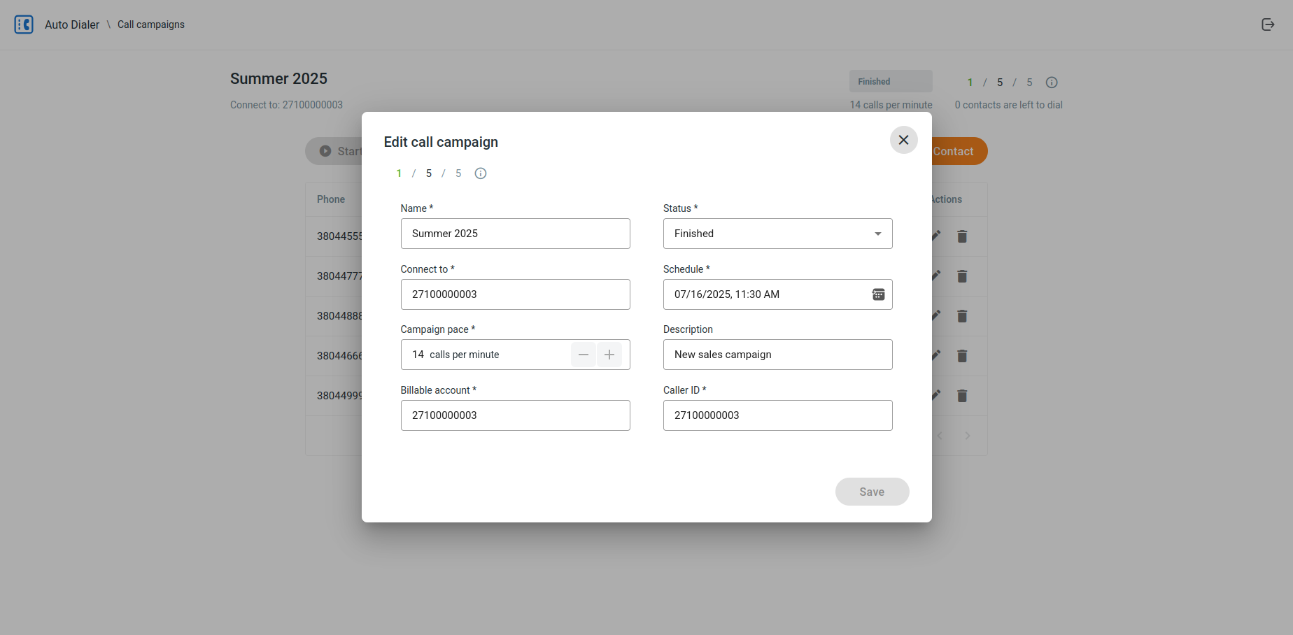 Edit Campaign Dialog