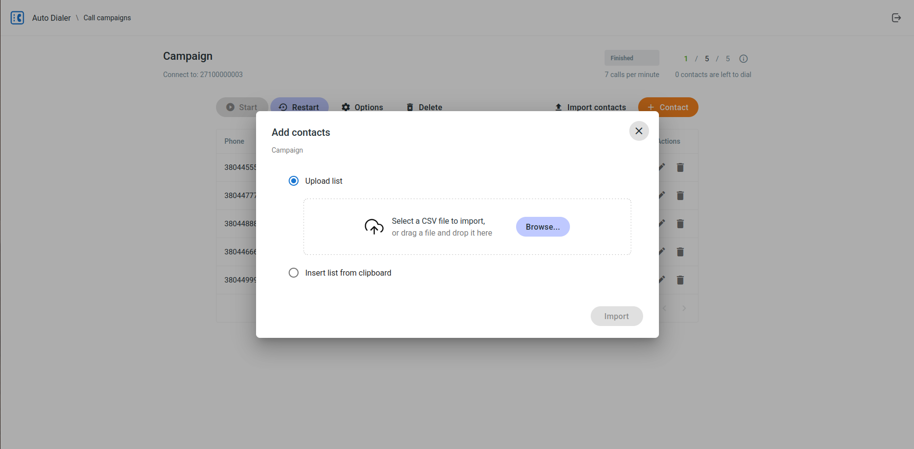 Import Contacts Dialog