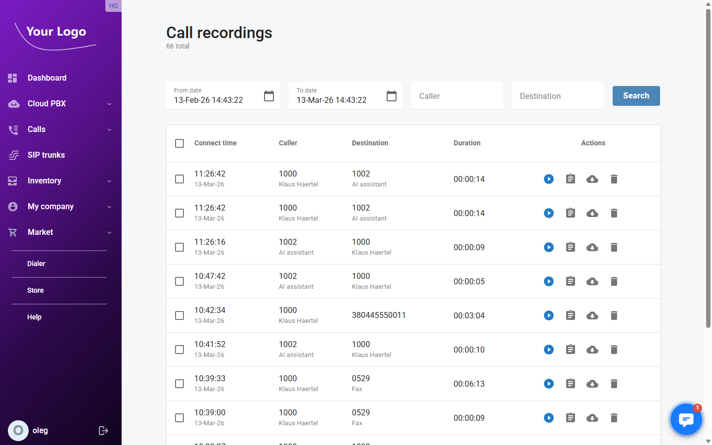 Call Recordings List
