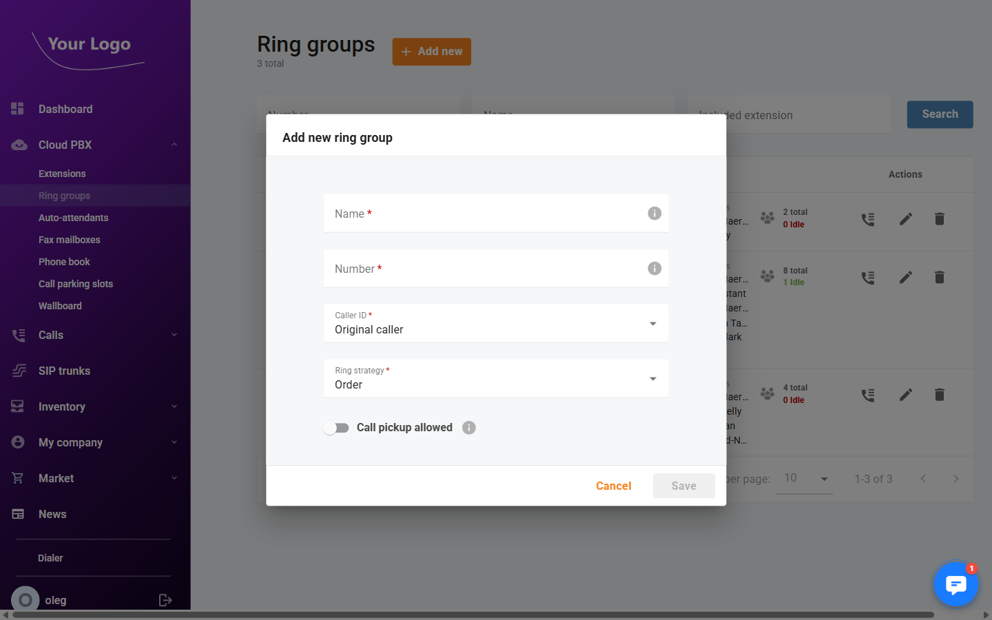 Add ring group dialog