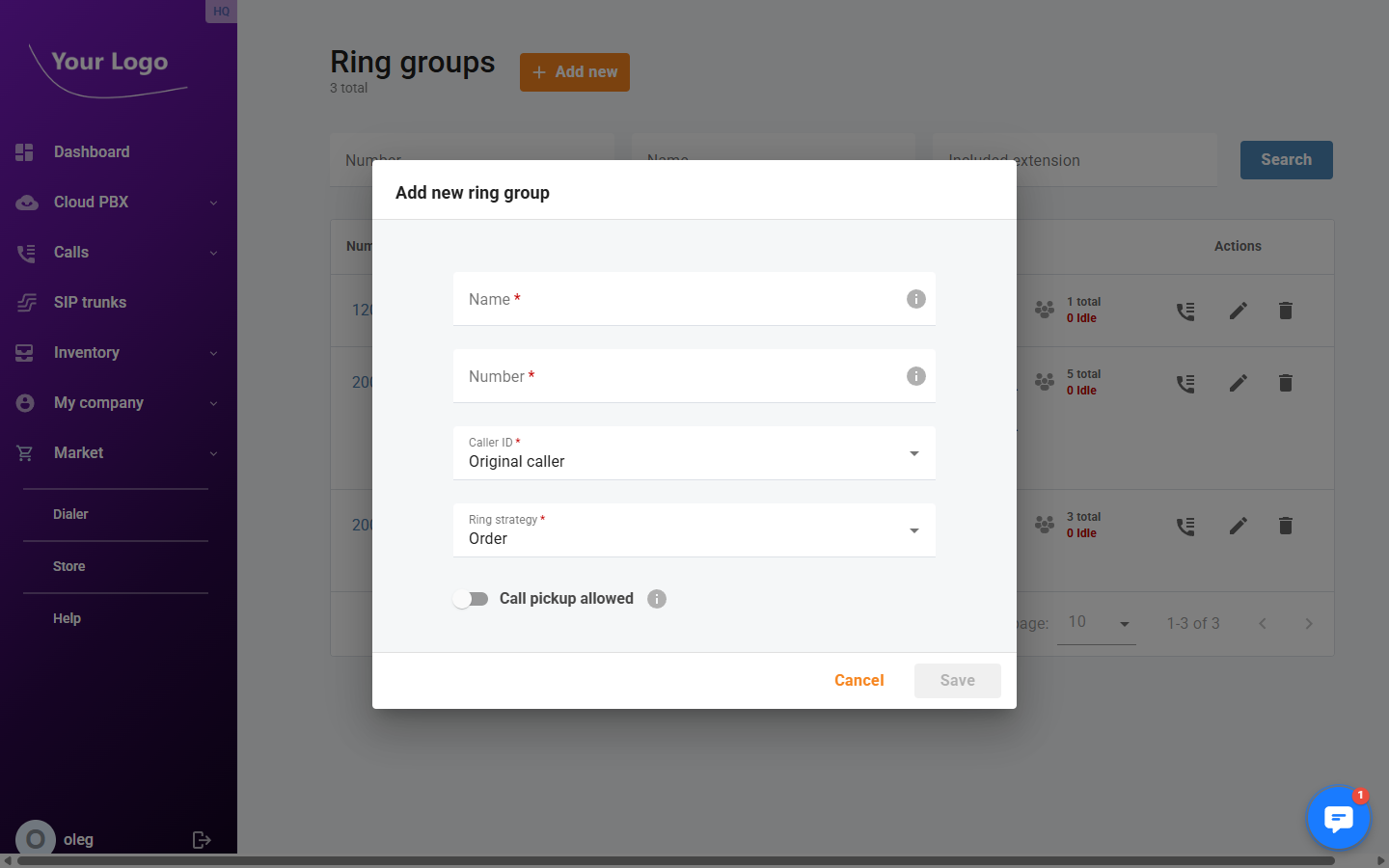 Add ring group dialog