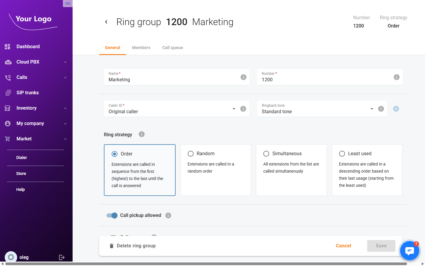 Ring group – General tab