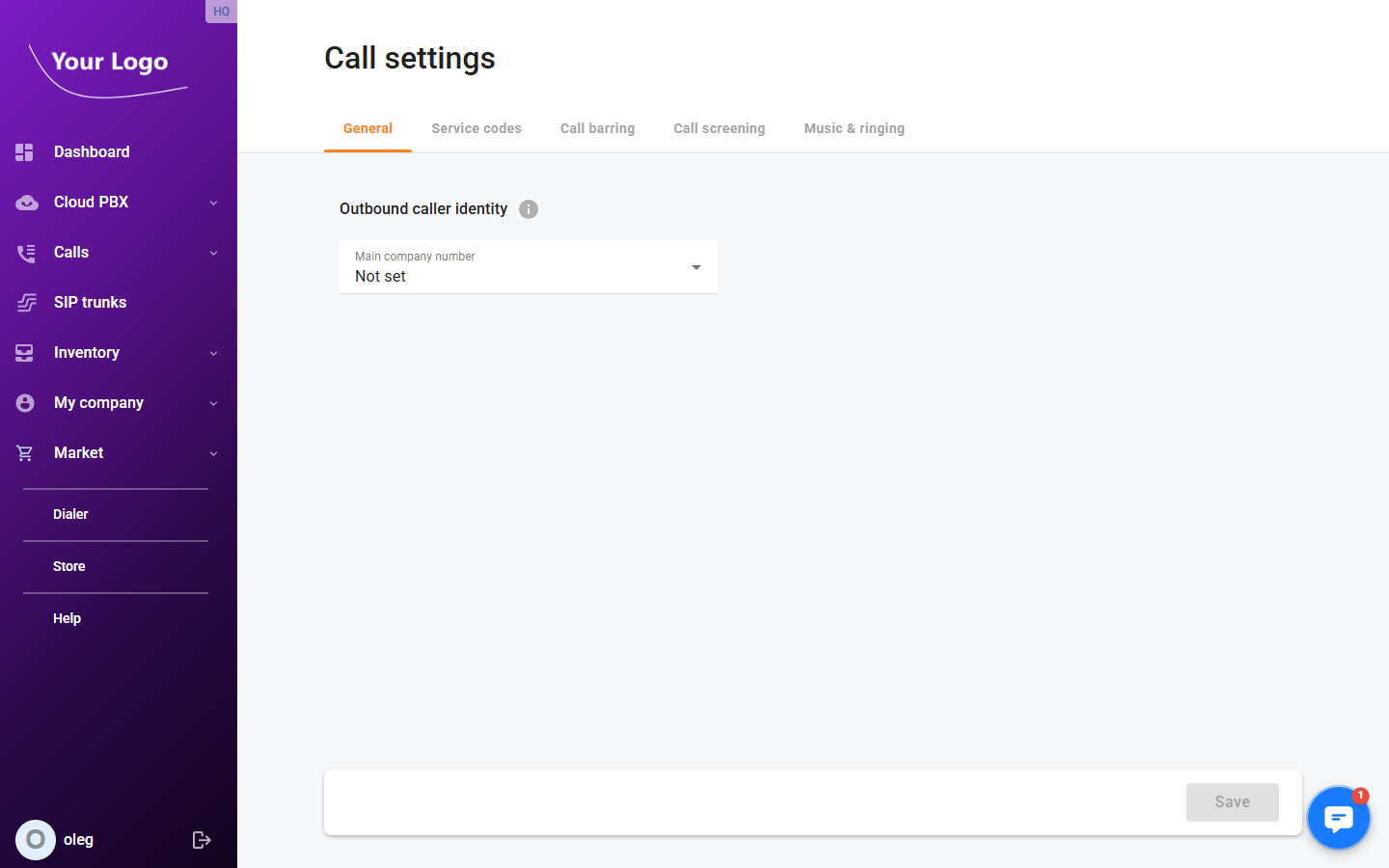 Call Settings – General tab