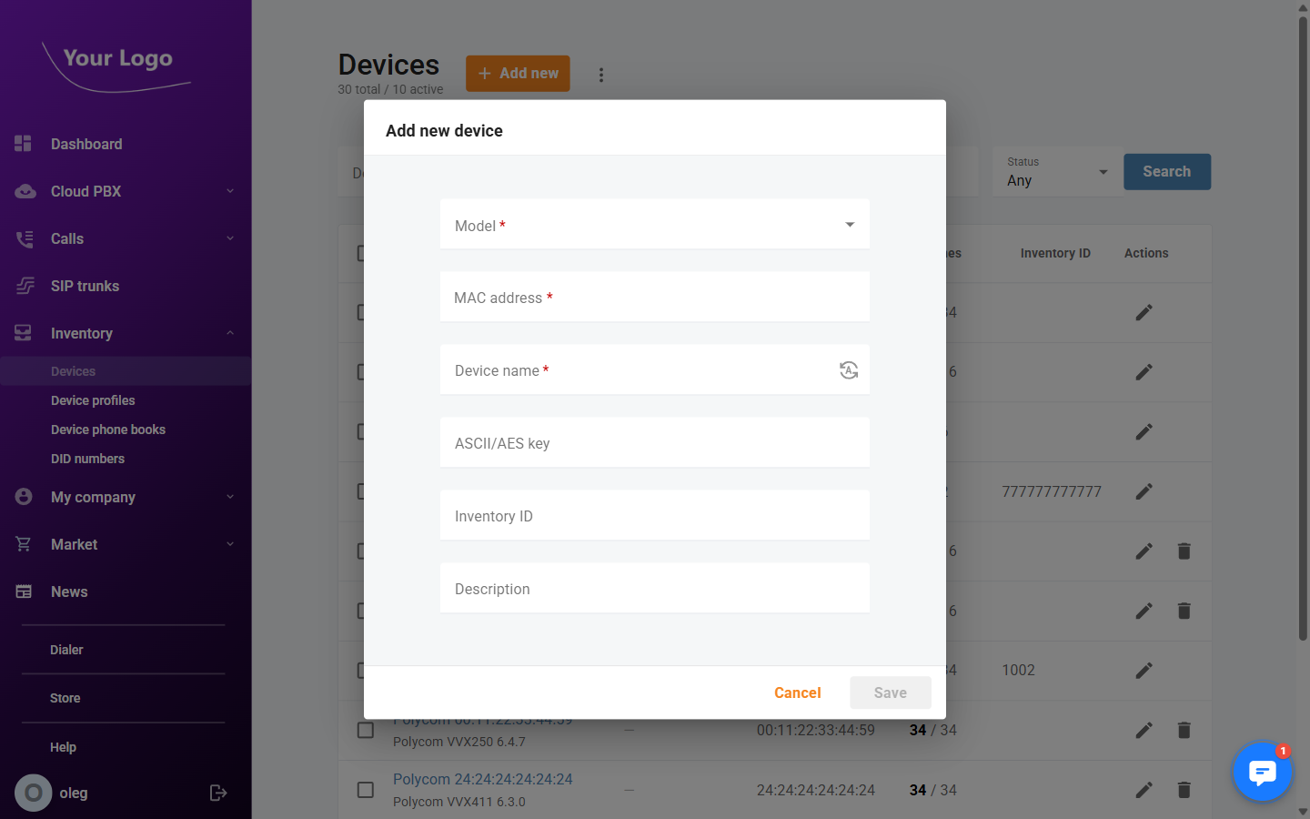 Add New Device Dialog