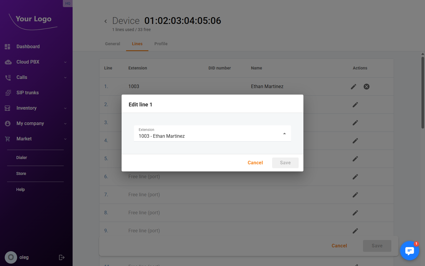 Assign Extension Dialog