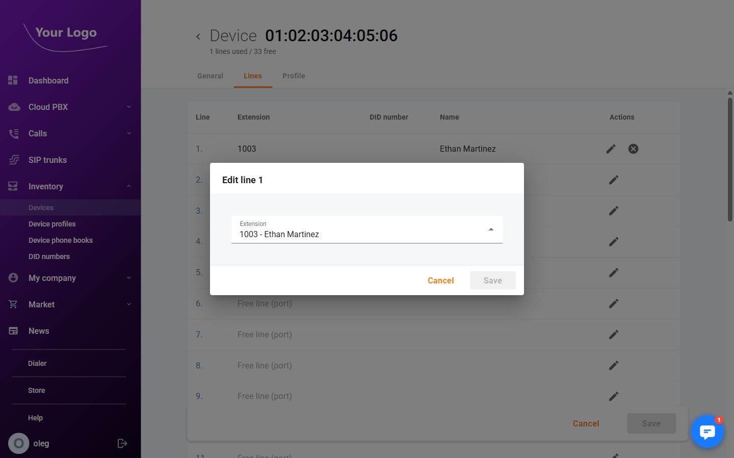 Assign Extension Dialog