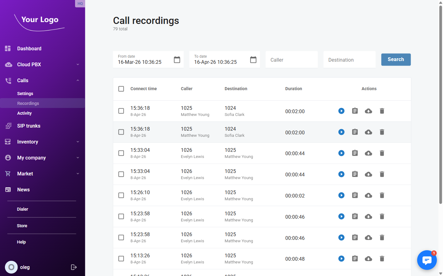 Call Recordings List