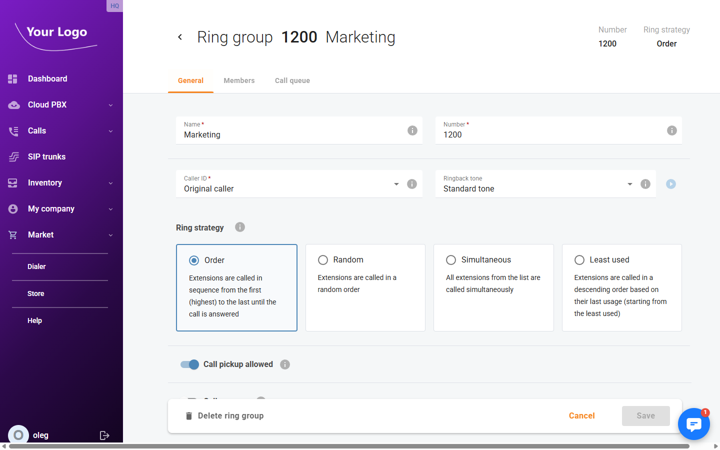 Ring group – General tab