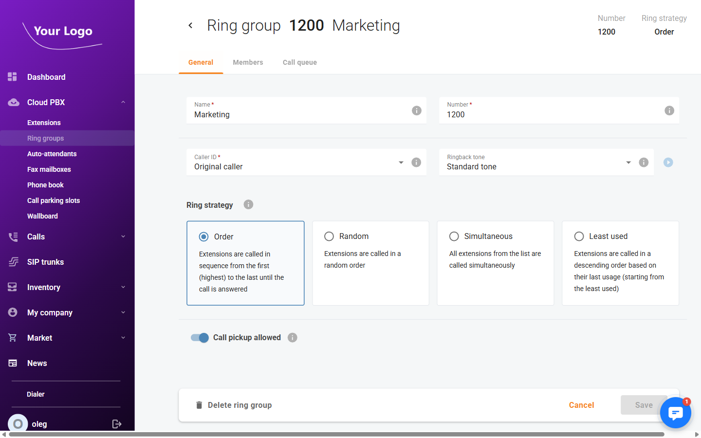 Ring group – General tab