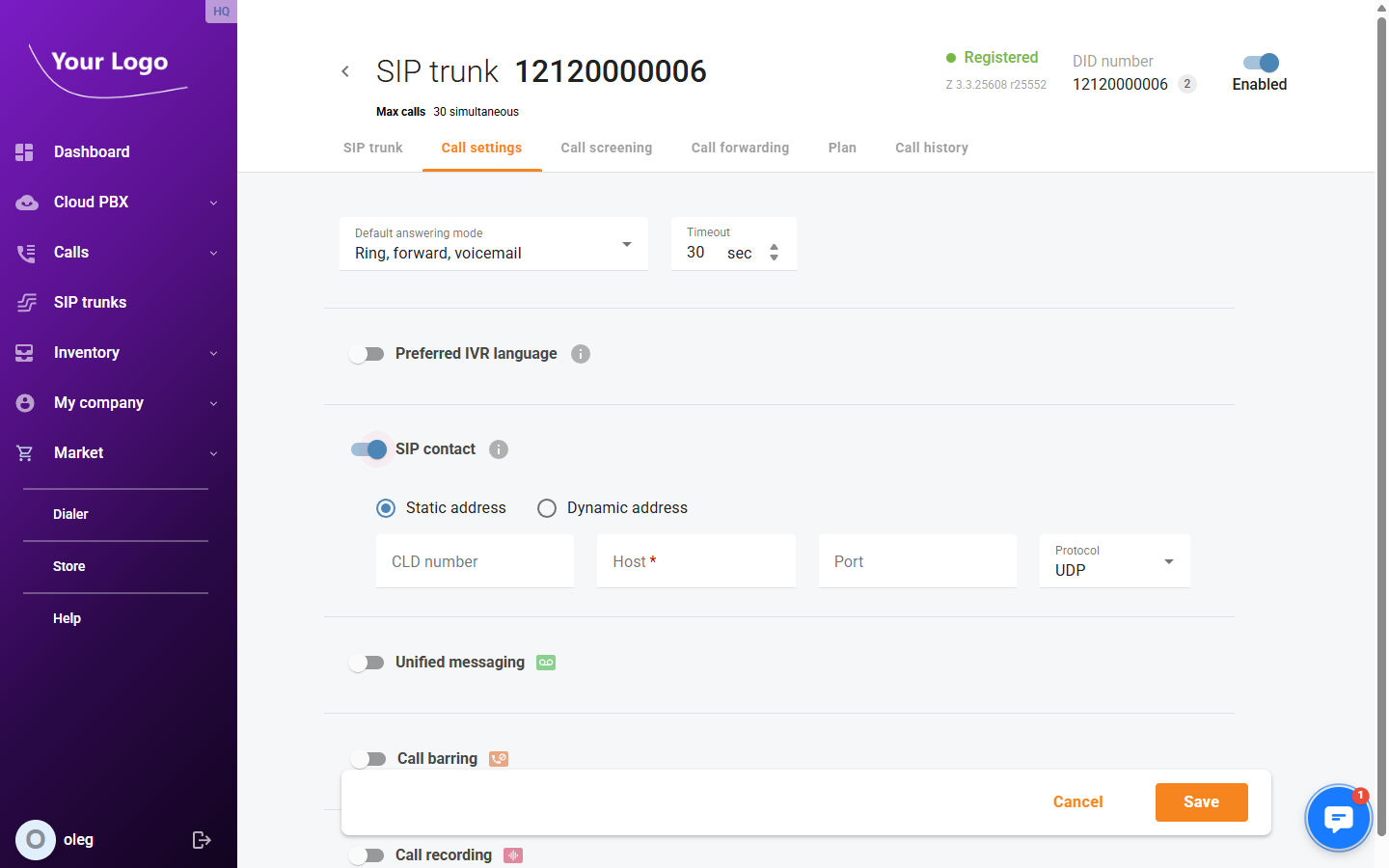 SIP Contact – Static Address
